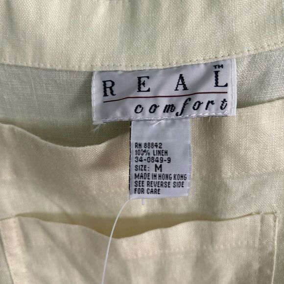 Vtg 90s Real Comfort Linen Ivory Short Overalls Romper Medium Y2K Lagenlook Boho - Picture 6 of 11